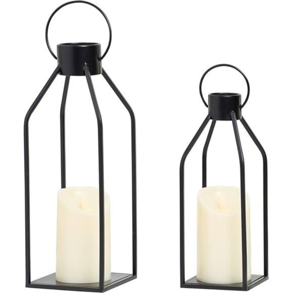 Modern Farmhouse Lantern Decor- Black Metal Candle Lanterns for Christmas - Picture 7 of 7